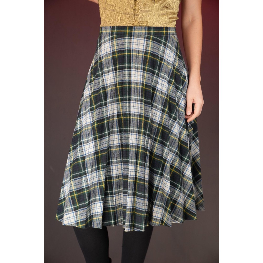 Green White Tartan A-Line Skirt Easy Everyday Swing