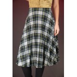 Green White Tartan A-Line Skirt Easy Everyday Swing