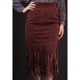 Brown Suede Fringe Pencil Skirt Western-Inspired Statement