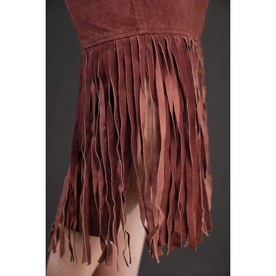 Brown Suede Fringe Pencil Skirt Western-Inspired Statement