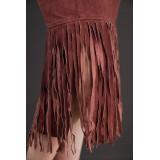 Brown Suede Fringe Pencil Skirt Western-Inspired Statement