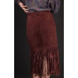 Brown Suede Fringe Pencil Skirt Western-Inspired Statement