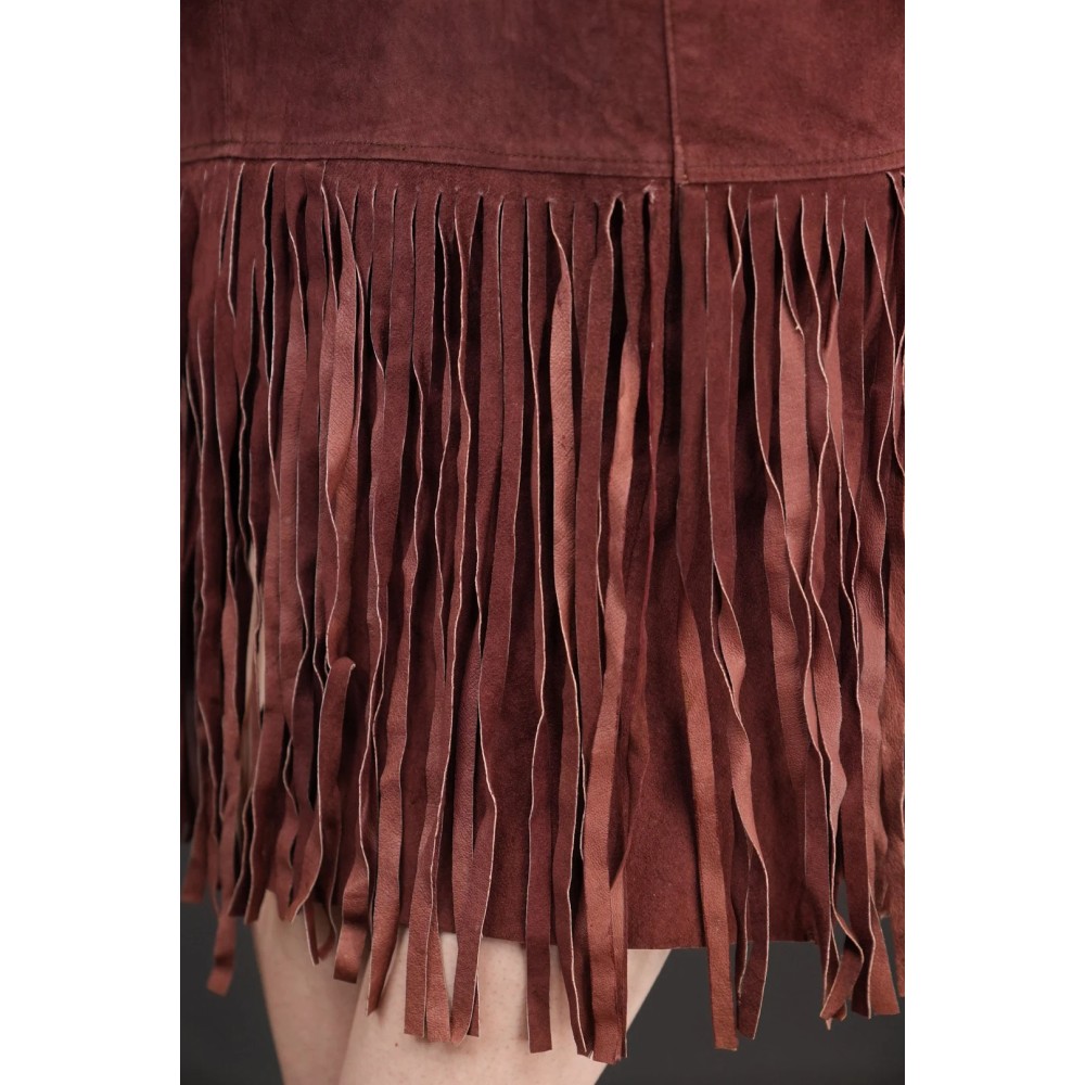 Brown Suede Fringe Pencil Skirt Western-Inspired Statement