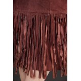 Brown Suede Fringe Pencil Skirt Western-Inspired Statement