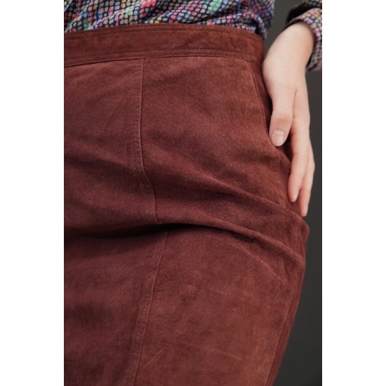 Brown Suede Fringe Pencil Skirt Western-Inspired Statement