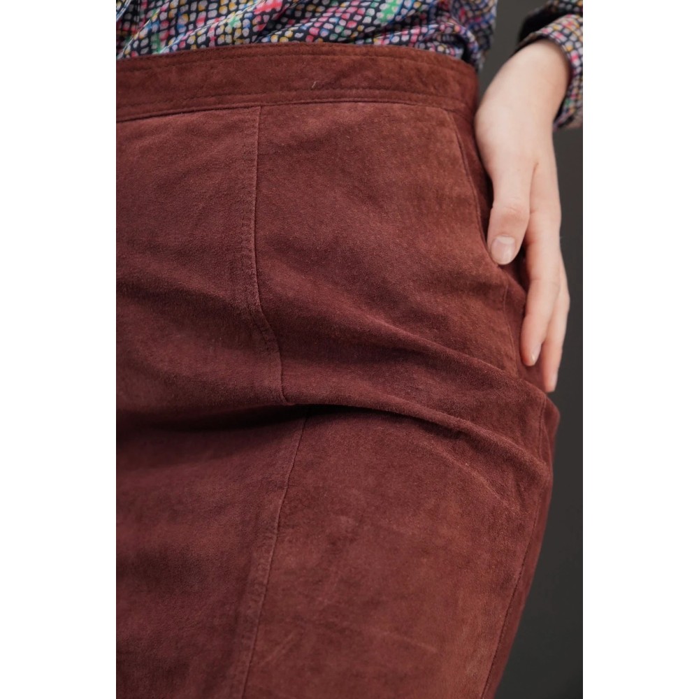 Brown Suede Fringe Pencil Skirt Western-Inspired Statement