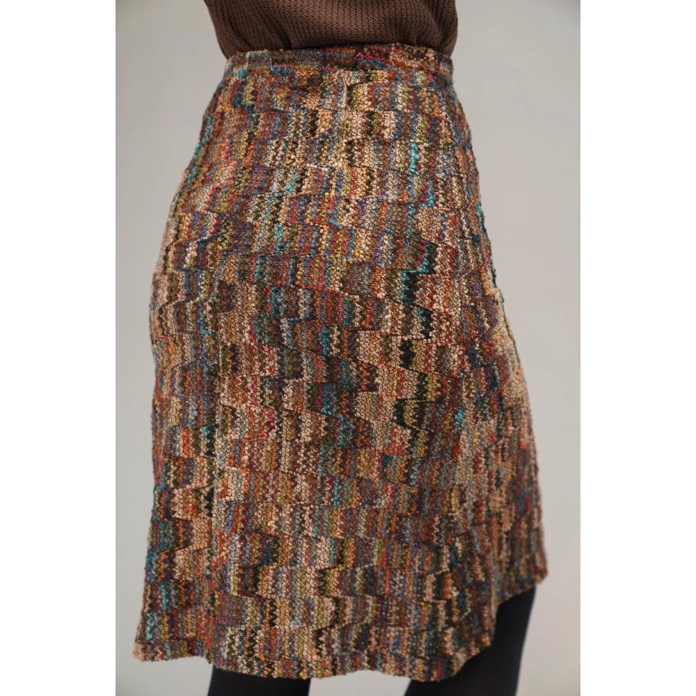 Multicolor Textured Knit Pencil Skirt Artsy Vintage Vibes