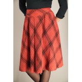 Red Plaid A-Line Midi Skirt Soft Vintage Swing