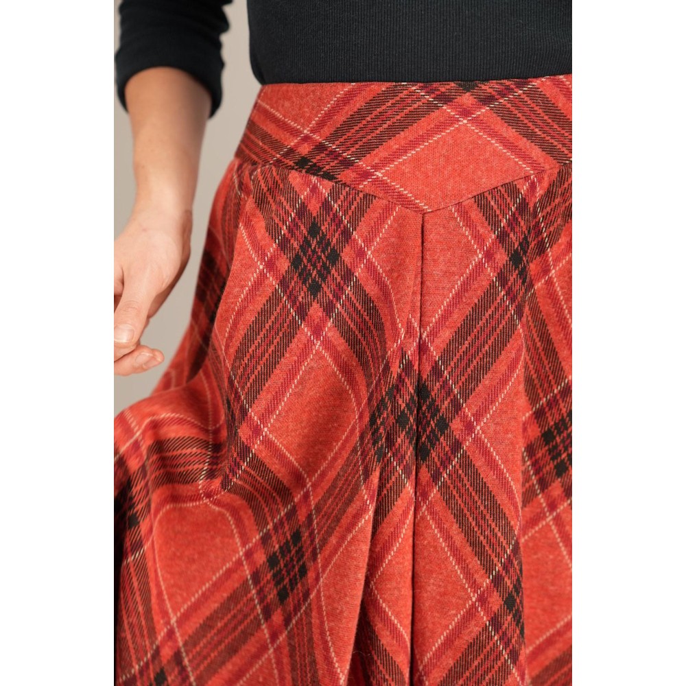 Red Plaid A-Line Midi Skirt Soft Vintage Swing