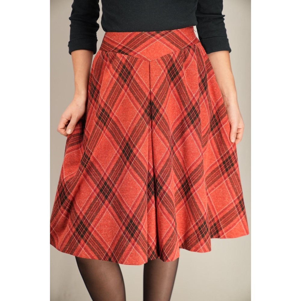 Red Plaid A-Line Midi Skirt Soft Vintage Swing