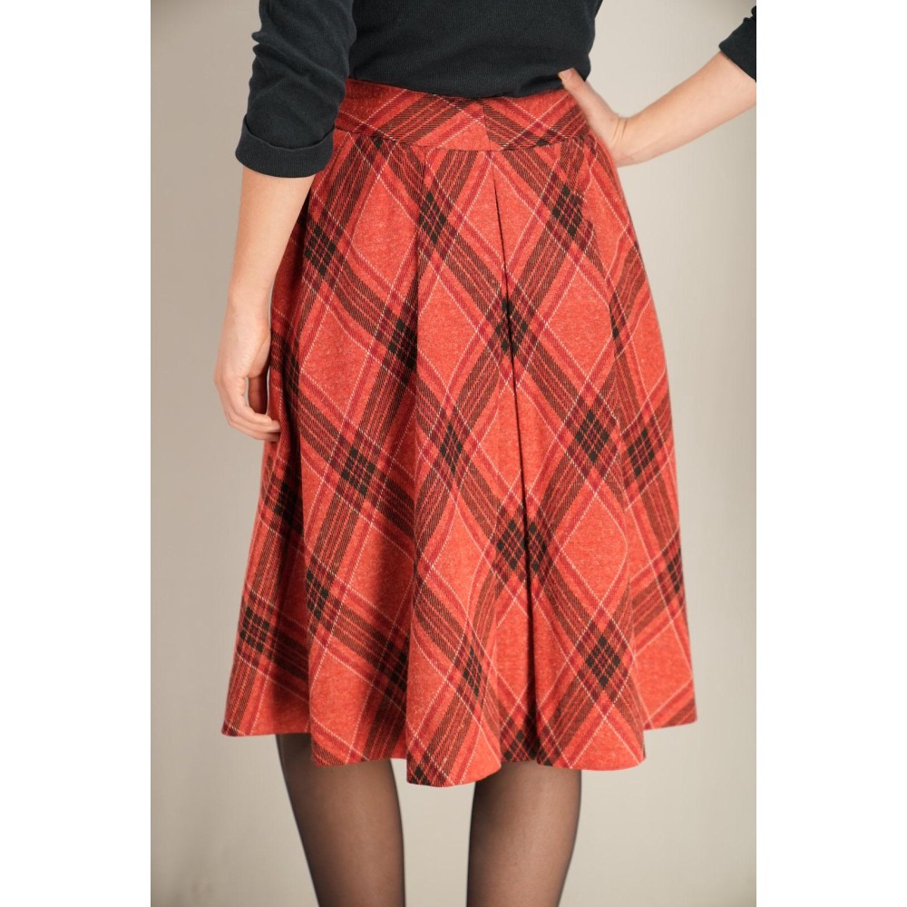 Red Plaid A-Line Midi Skirt Soft Vintage Swing