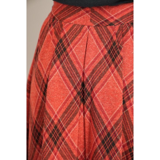 Red Plaid A-Line Midi Skirt Soft Vintage Swing