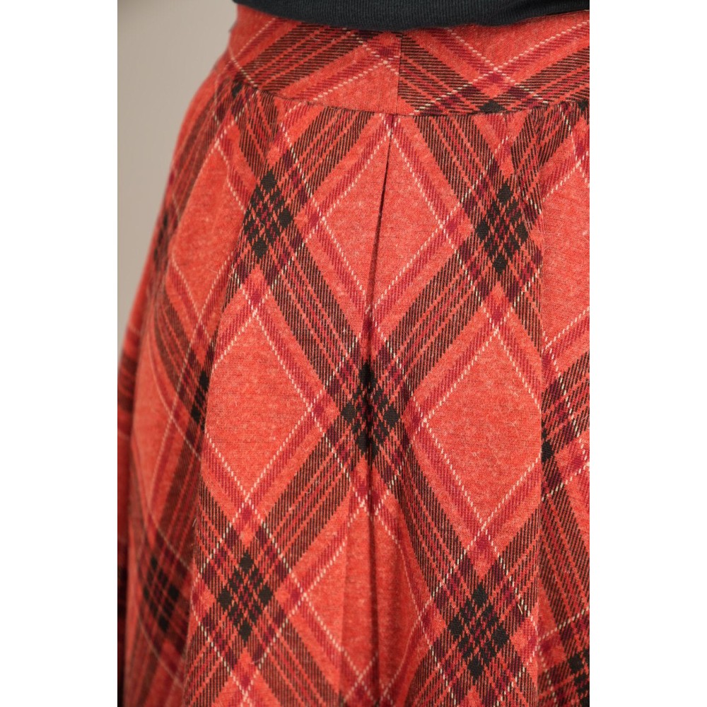 Red Plaid A-Line Midi Skirt Soft Vintage Swing