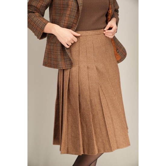 Vintage Checked Pleated Midi Skirt Classic Everyday Piece
