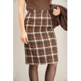 Brown Check Tweed Pencil Skirt Classic Tailored Elegance