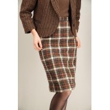 Brown Check Tweed Pencil Skirt Classic Tailored Elegance
