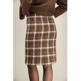 Brown Check Tweed Pencil Skirt Classic Tailored Elegance