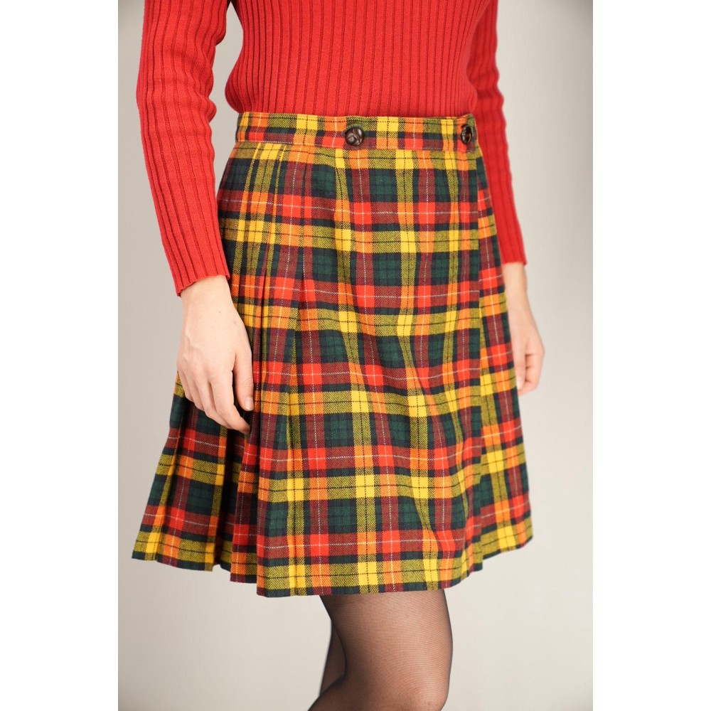 Bright Tartan Pleated Skirt Festive Vintage Charm