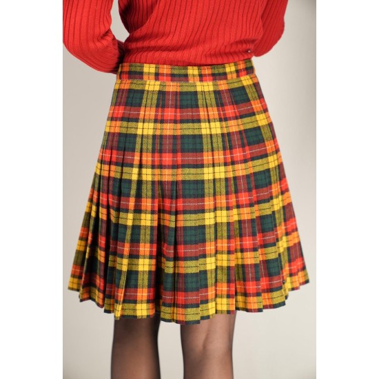 Bright Tartan Pleated Skirt Festive Vintage Charm