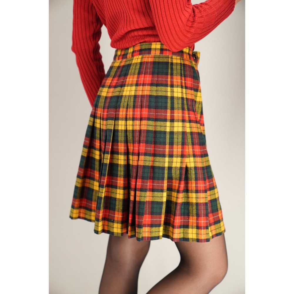 Bright Tartan Pleated Skirt Festive Vintage Charm