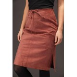 Rose Brown Suede Midi Skirt Minimal Tie-Waist Elegance