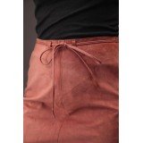 Rose Brown Suede Midi Skirt Minimal Tie-Waist Elegance