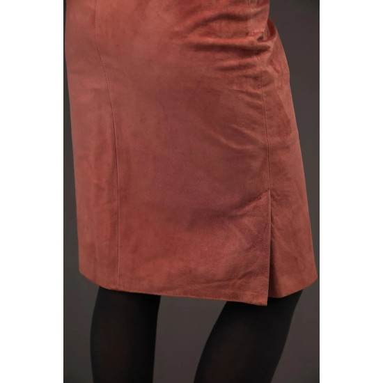 Rose Brown Suede Midi Skirt Minimal Tie-Waist Elegance