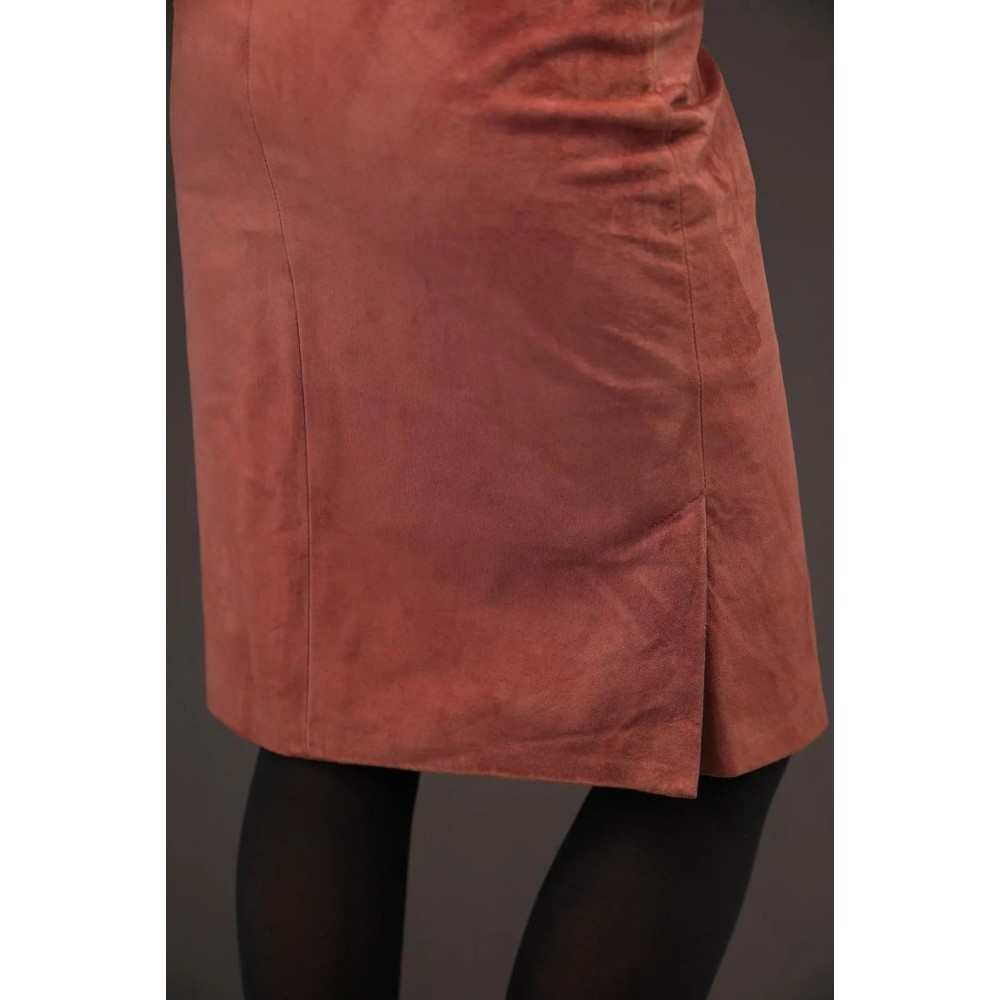 Rose Brown Suede Midi Skirt Minimal Tie-Waist Elegance
