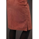 Rose Brown Suede Midi Skirt Minimal Tie-Waist Elegance