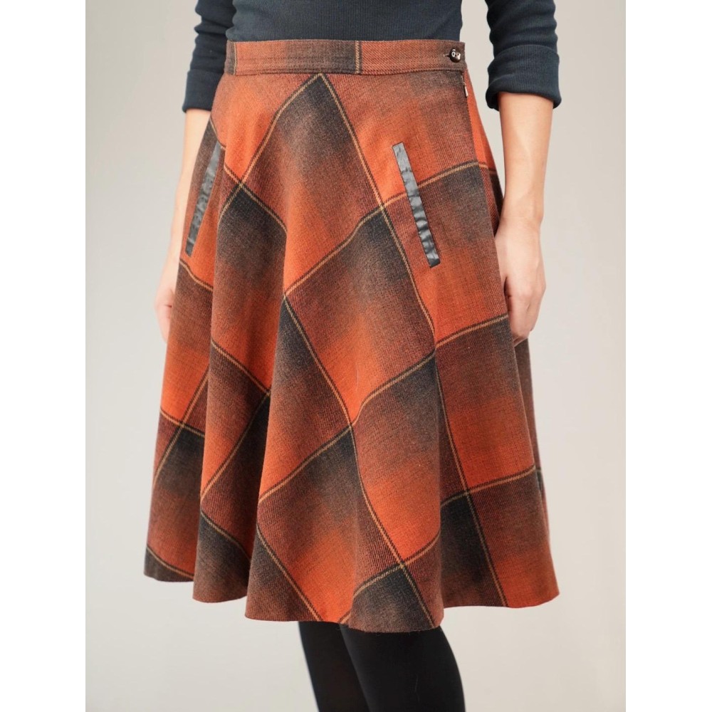 Burnt Orange Plaid A-Line Skirt Warm Autumn Statement Piece