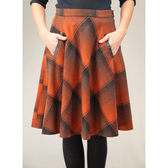 Burnt Orange Plaid A-Line Skirt Warm Autumn Statement Piece