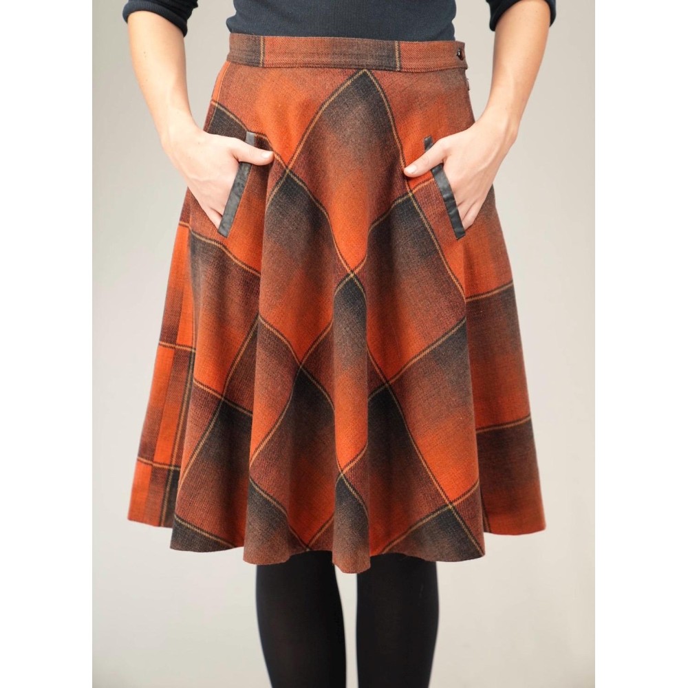 Burnt Orange Plaid A-Line Skirt Warm Autumn Statement Piece