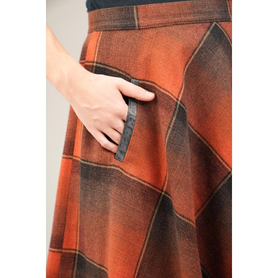 Burnt Orange Plaid A-Line Skirt Warm Autumn Statement Piece
