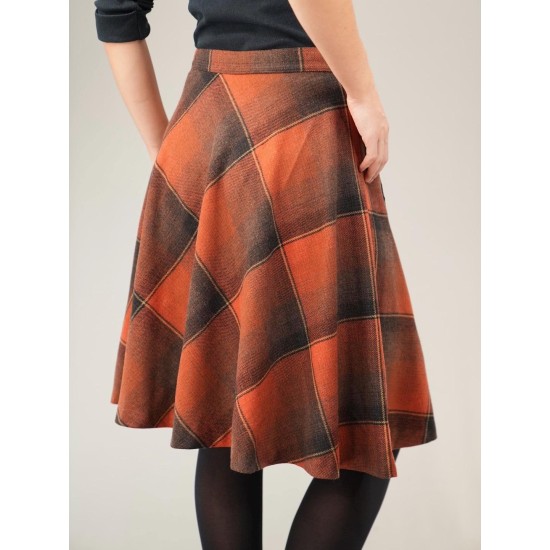 Burnt Orange Plaid A-Line Skirt Warm Autumn Statement Piece