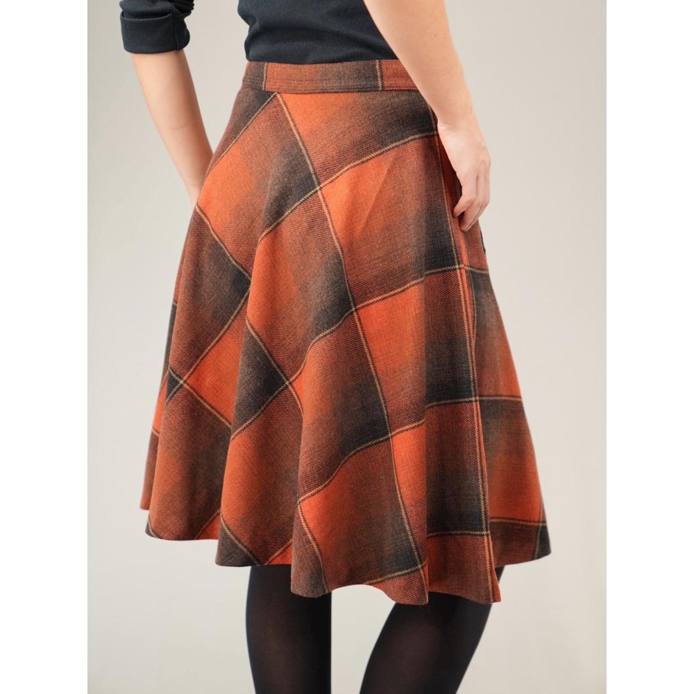 Burnt Orange Plaid A-Line Skirt Warm Autumn Statement Piece