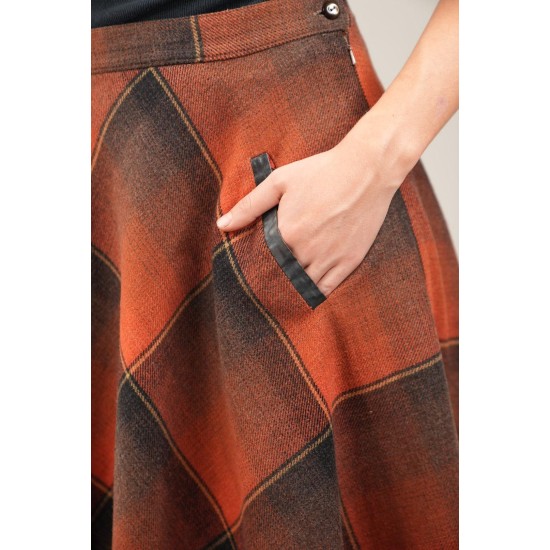 Burnt Orange Plaid A-Line Skirt Warm Autumn Statement Piece