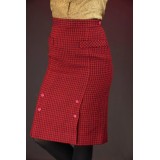 Red Houndstooth Pencil Skirt Bold Vintage Glam