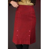 Red Houndstooth Pencil Skirt Bold Vintage Glam
