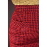 Red Houndstooth Pencil Skirt Bold Vintage Glam