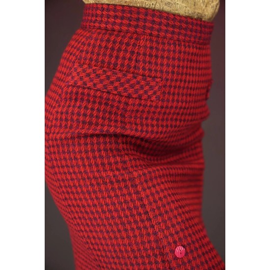 Red Houndstooth Pencil Skirt Bold Vintage Glam