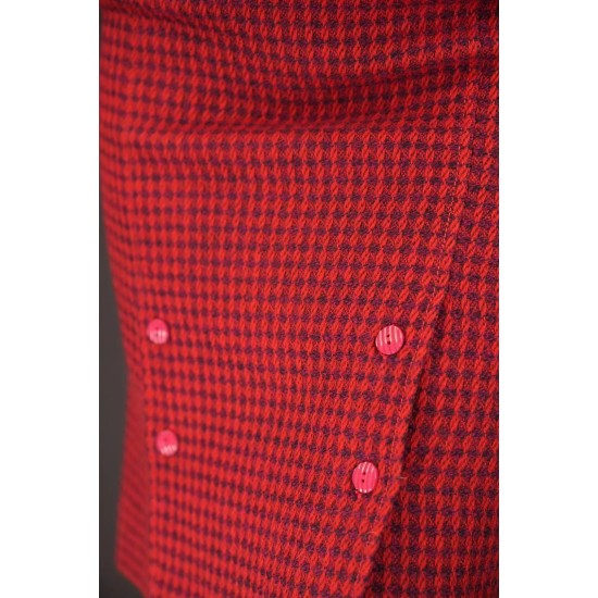 Red Houndstooth Pencil Skirt Bold Vintage Glam