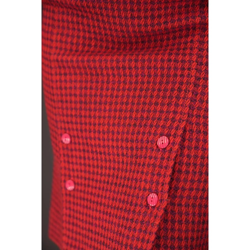 Red Houndstooth Pencil Skirt Bold Vintage Glam