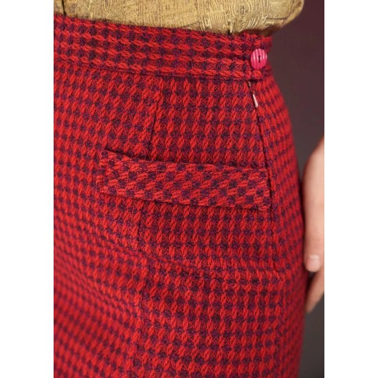 Red Houndstooth Pencil Skirt Bold Vintage Glam
