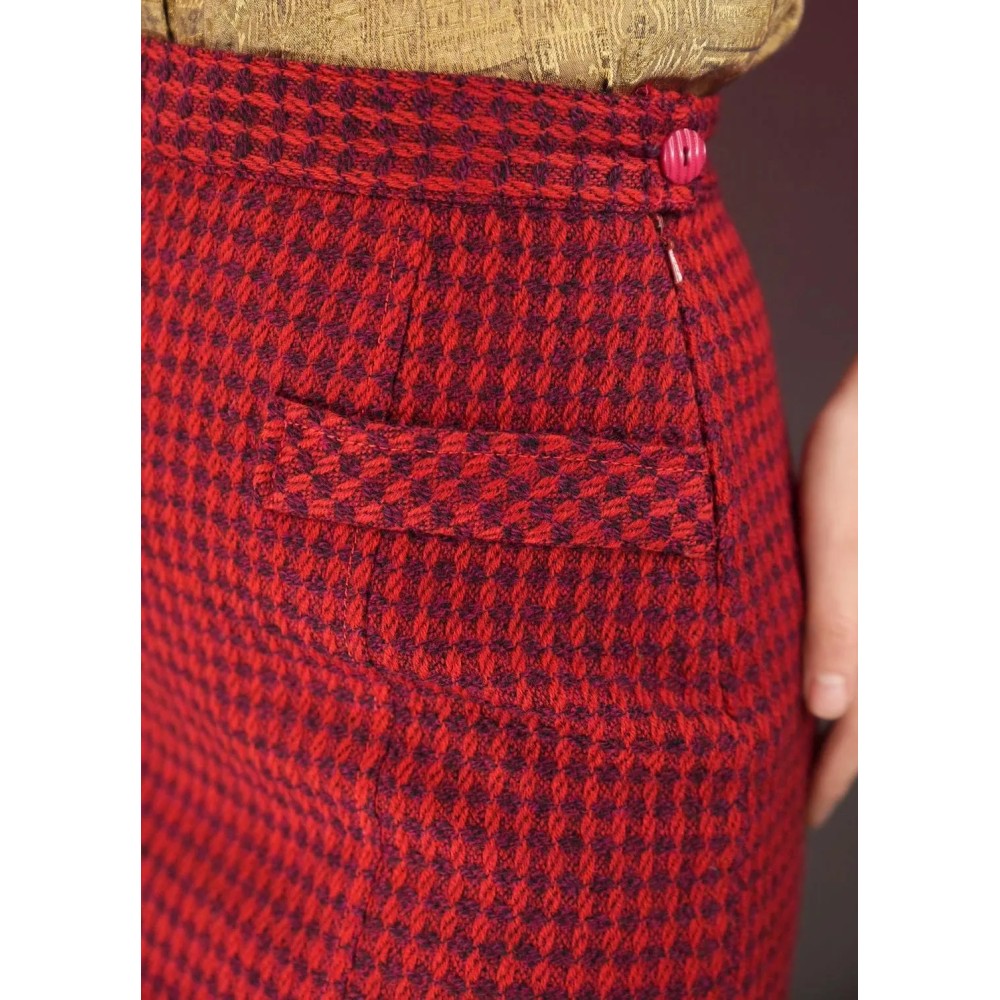 Red Houndstooth Pencil Skirt Bold Vintage Glam