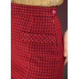 Red Houndstooth Pencil Skirt Bold Vintage Glam