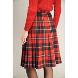 Red Tartan Pleated Midi Skirt Classic Kilt-Inspired Style