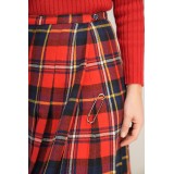 Red Tartan Pleated Midi Skirt Classic Kilt-Inspired Style