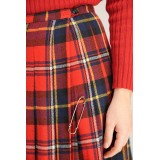 Red Tartan Pleated Midi Skirt Classic Kilt-Inspired Style