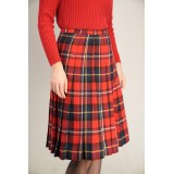 Red Tartan Pleated Midi Skirt Classic Kilt-Inspired Style