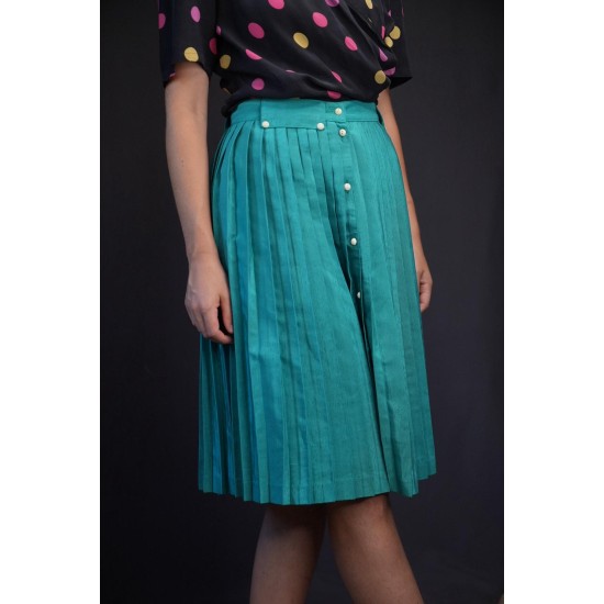 Teal Button-Front Pleated Midi Skirt Fresh Retro Flair